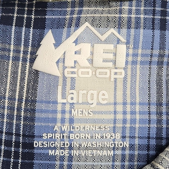 Rei Coop Button up Shirt Mens Blue Large Short Sleeve Plaid Outdoor Vented - Picture 13 of 14
